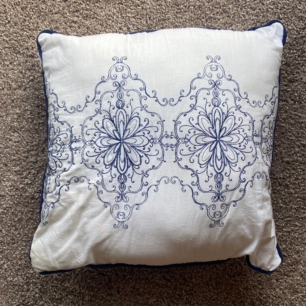 White and Blue Throw Pillow